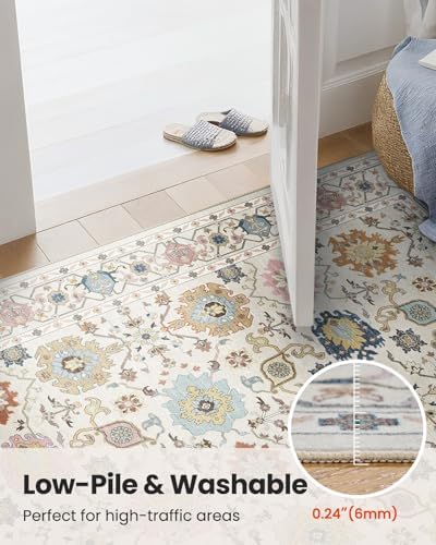 AMADA HOMEFURNISHING 9x12 Area Rug for Living Room, Vintage Washable Area Rug Low-Pile & Non-Slip Carpet for Bedroom Dining Room Nursery Home Office, Beige/Multi - Image 6