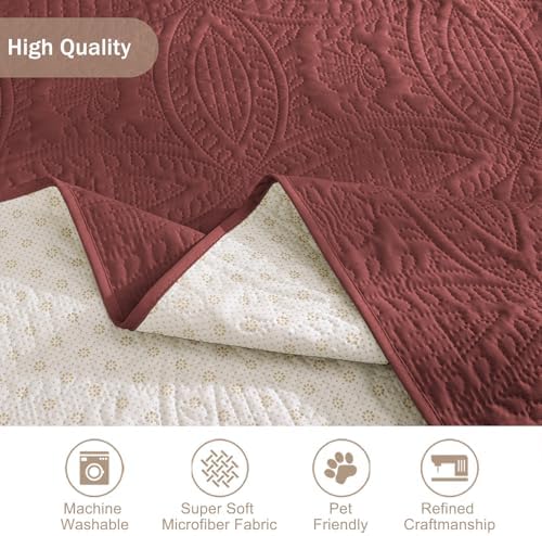 Quilted Red Sofa Slipcovers with Pockets, Anti-Slip Medallion Couch Covers for 3 Cushion Sofa, Couch Cover for Dogs Cats Water-Repellent Machine Washable (Large Sofa 68", Red) - Image 6