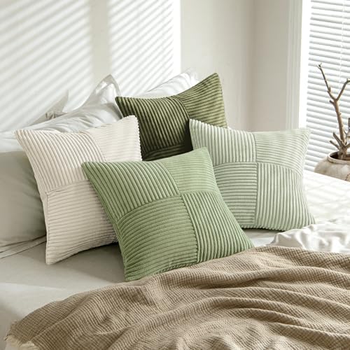 MIULEE Summer Light Green Decorative Throw Pillow Covers 18x18 Inch Set of 4 Boho Farmhouse Cushion Covers Mordern Classic Pillow Cases Soft Corduroy Gradient Home Decor for Couch Sofa Living Room Bed - Image 4
