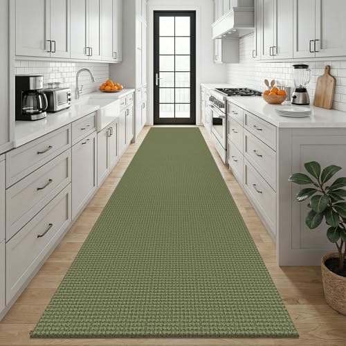 KOZYFLY Cotton 3x12 Runners Rugs for Hallway, Long Washable Runner Rug, Woven Non Slip Kitchen Runner, Braided Entryway Rug, Floor Carpet for Entry, Aisle, Hall, Olive Green/Earthy Green - Image 2