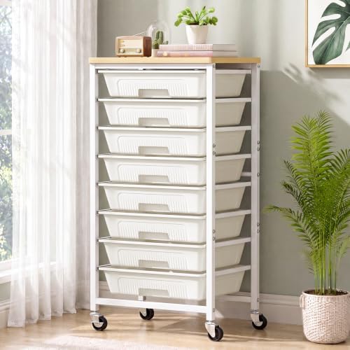 caktraie 8-Drawers Rolling Cart, Craft Storage Utility Cart, Beige White by shoeboxesanddeskorganizers