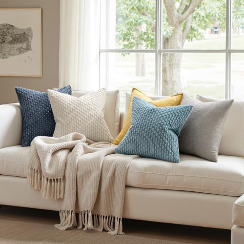 MIULEE Decorative Throw Pillow Covers 18x18 Blue Textured Corduroy - Image 3