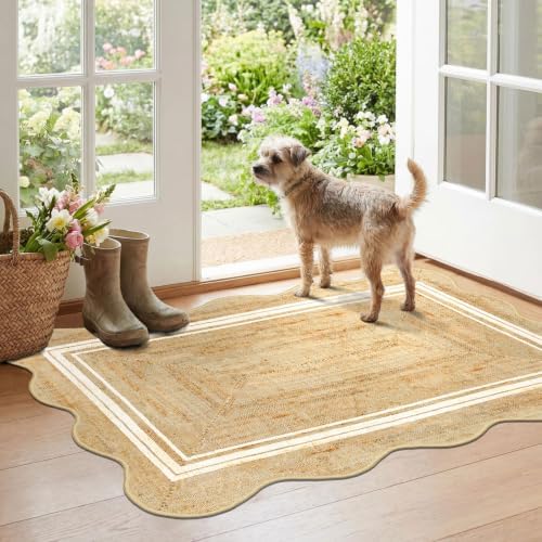 Boho Scalloped Outdoor Rug, 28"x43" Front Door Mat Indoor Entrance by Othilic