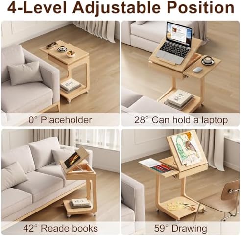 Solid Wood C Shaped End Table for Couch, Oak Couch Desk - Image 6