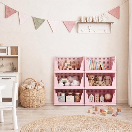 Pink Girl Closet Organizers and Storage Stackable Plastic Drawer Basket for Clothing Stackable Storage Bins Shelf Storage Container for RV Closet Wardrobe Bedroom Bathroom Playroom 6 Pack - Image 2