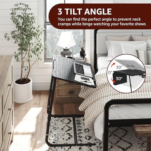 Adjustable TV Tray Black Dinner - Folding Trays for Eating On Couch Wooden Tables Mate Stand Foldable Desk with Cup Holder Portable - Image 7