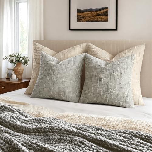 MIULEE Chenille Textured Throw Pillow Covers Light Grey 18x18 Set of 2 - Image 4