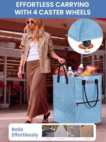 WORKPRO Medium Rolling Grocery Bag, 18-Gallon Shopping Tote with 4 Wheels - Image 3