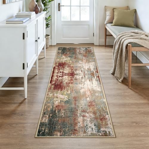 RELEANY Washable Runner 3'x7' Abstract Area Rug for Hallway Rustic Brown - Image 2