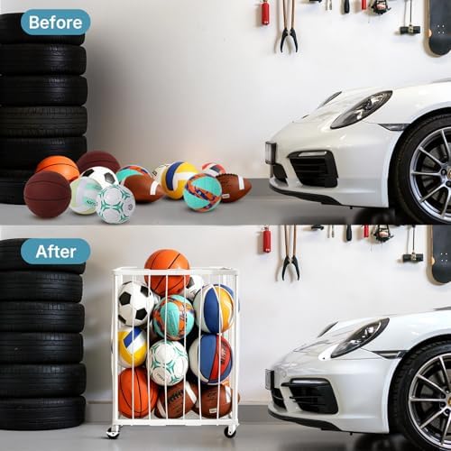 TomCare Garage Ball Storage Rack, Rolling Sports Cart with Lockable Wheels - Image 6