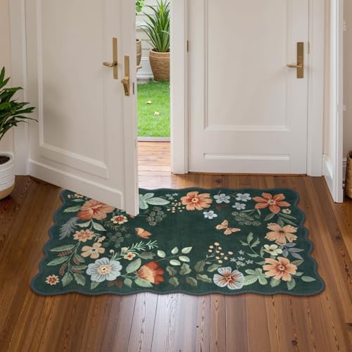 Lahome Floral Green Rugs for Entryway, 2X3 Washable Kitchen Rugs Non Slip - Image 2
