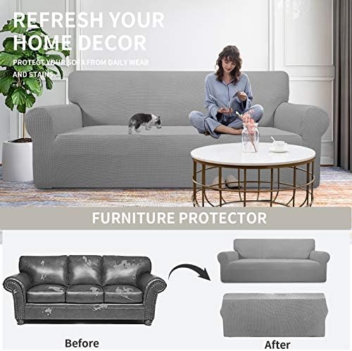 Easy-Going Stretch Oversized Loveseat Couch Covers Washable Light Gray - Image 4