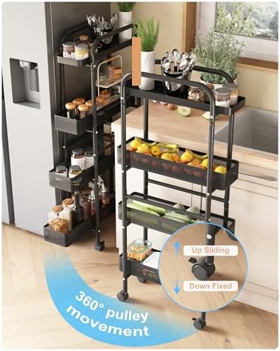 UMDONX 4-Tier Narrow Mobile Storage Cart with Pull-Out Baskets - Image 2