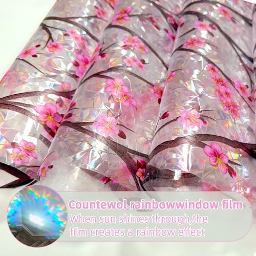 Countewol Stained Glass Privacy Window Film Static Cling Window Film Anti-Glare UV Protection Removable Decorative Window Clings for Home（Rainbow Sakura 78.7" L*23.6" W - Image 6