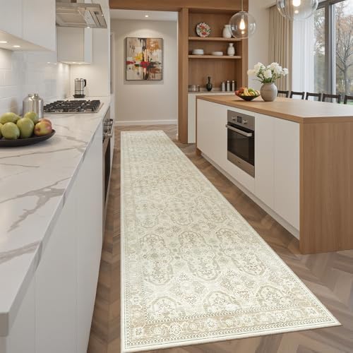 Soalmost Runner Rug 2x10 Washable Hallway Kitchen Runners Beige/Brown - Image 2
