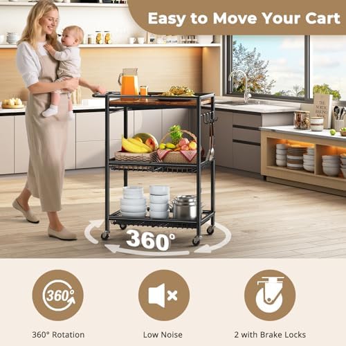 Microwave Kitchen Rolling Cart, 35.43" H Microwave Table Stand with Lockable Wheels, Utility Cart with Adjustable Shelf for Small Kitchen Island, Coffee Bar Table, Appliance Storage, Bakers Rack - Image 3