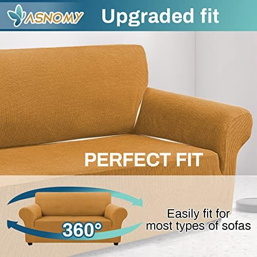 Asnomy Stretch Couch Covers Washable,loveseat Cover Slipcovers,Golden - Image 5