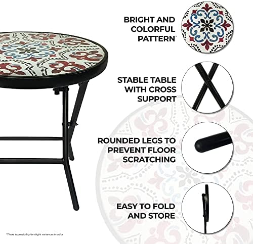 Backyard Expressions Folding Glass Patio Side Table-Mosaic Pattern-18 Inch - Image 5