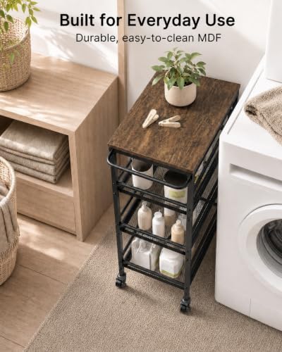 Pipishell Metal 4 Tier Laundry Storage Cart with Wheels, Handle & Wood Top - Image 3