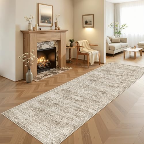 Soalmost Washable Kitchen Runner Rug 3x8 Hallway Entry Rugs Non-Slip, Brown - Image 3