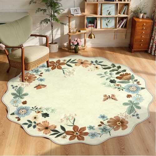 Lahome Floral Washable Round Area Rug, Soft Round Rugs 6ft Ultra-Thin by Lahome