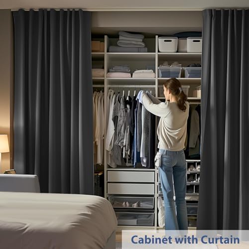 Room Divider Ceiling Mounted Curtains Track Sets Extra Wide Blackout Curtain Flexible Tracks for Bedroom Privacy Partition Separator, 1Panel Black Drape and White Rail, W10 x H10ft - Image 3