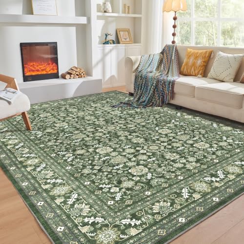 OPPODREAM Vintage Dark Green Area Rugs 8x10, Washable Rug for Living Room by OPPODREAM