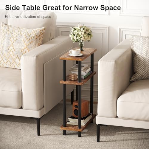 Apicizon Small Narrow Side Table, 3-Tier Skinny End Table, Brown and Black - Image 5