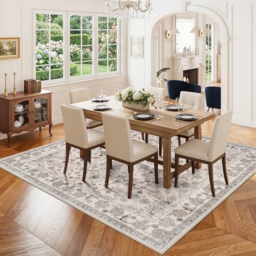 5x5 Square Washable Rug for Living Room: Non Slip Indoor Entryway Foot Carpet for Kitchen, Boho Soft Beige 5ftx5ft Low Pile Neutral Area Rug for Dining Room Bathroom (Beige, 5x5) - Image 4