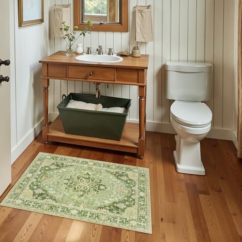 RELEANY Washable Area Rug, Small 2'x3', Green/Yellow - Image 3