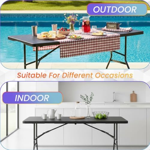FDW | 6FT Folding Table | Black Ratten | Portable Plastic Table - Image 7