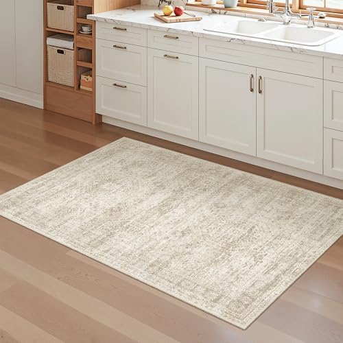Soalmost 3x4 Rugs Non-Slip, Small Washable Kitchen Entryway Area Rug Beige - Image 4