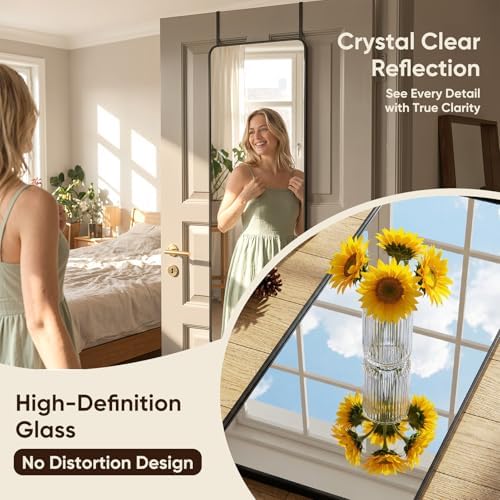 Antok 48"x14" Over the Door Mirror, Full Length Mirror with Stand, Black - Image 4