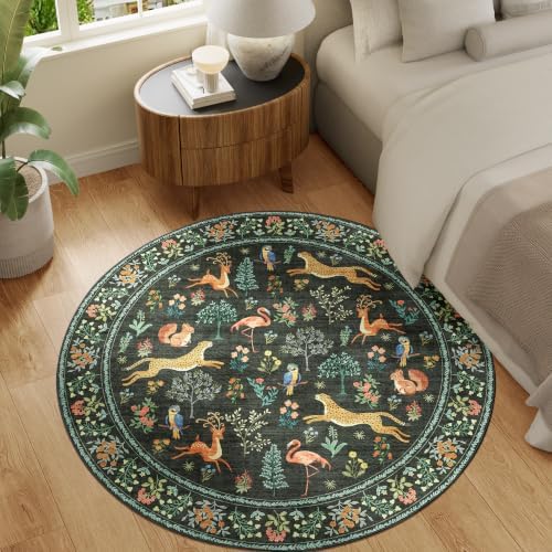DUKINO 5ft Round Rug, Washable Animal Non Slip Circle Area Rug, Black - Image 3
