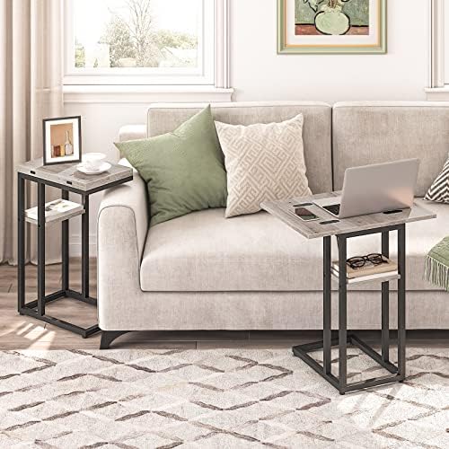 HOOBRO Foldable C Shaped End Table, C Shaped Side Table with Storage Shelf, Slide Under Couch Table for Sofa, Small Spaces, for Living Room, Bedroom, Easy Assembly, Greige BG29SF01 - Image 2