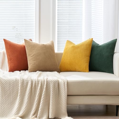 MIULEE Fall Corduroy Decorative Throw Pillow Covers Green-Rust 18x18 - Image 5