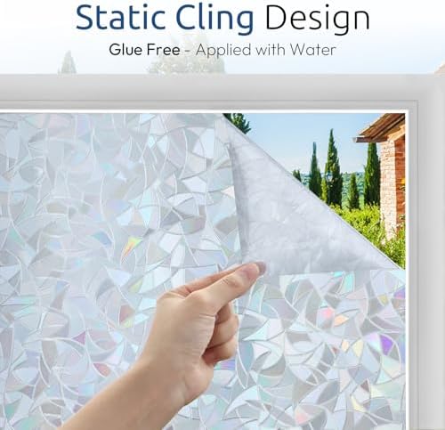 rabbitgoo Rainbow Window Privacy Film, Static Cling, Silver, 29.5" x 78.7" - Image 6