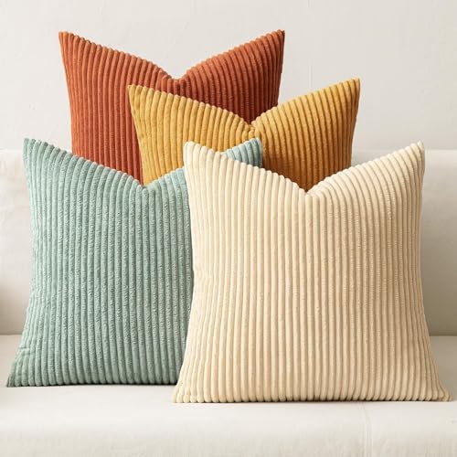 MIULEE Soft Corduroy Decorative Throw Pillow Covers Teal-Rust 16x16 by MIULEE