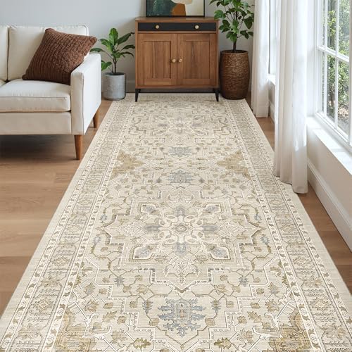 Madane 4x10 Wide Hallway Runner Rug Washable for Living Room, Beige/Blue - Image 4
