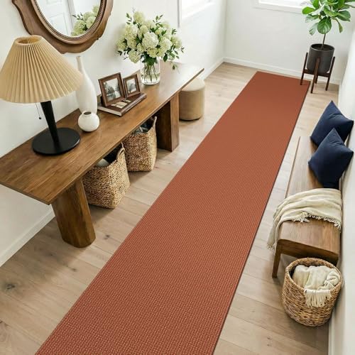 KOZYFLY Orange 2x14 Runners Rugs for Hallway, Long Washable Runner Rug, Woven Non Slip Kitchen Runner, Flatweave Entryway Rug, Floor Carpet for Entry, Aisle, Hall, Burnt Orange/Tan - Image 2