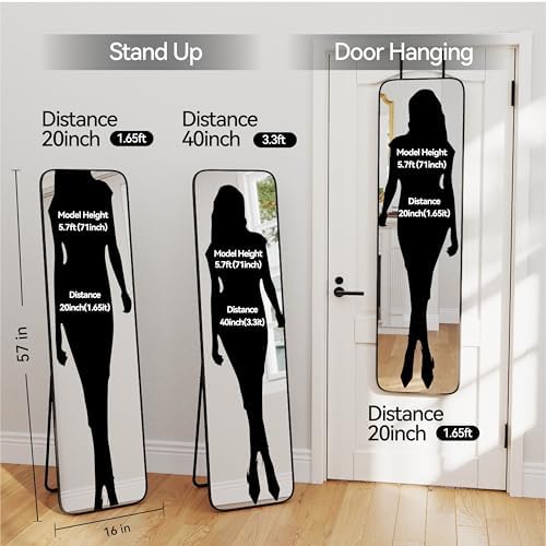 57x16" Full Length Mirror Floor Stand,Over the Door,Wall Mounted Black - Image 4