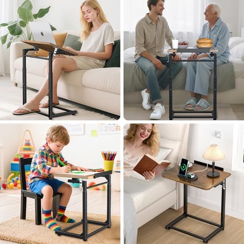 Upgrade Tv Tray Table Set of 2, 8-Level Adjustable Height Couch Side Table, 90° Tilt Angle Foldable C-Shaped End Table with Phone & Tablet Slot Sofa Computer Desk for Couch,Sofa,Bed,Chair,Living Room - Image 6