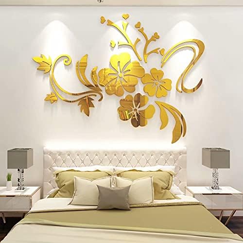 3D Wall Sticker Floral Mirror - DIY Art Flower Decoration Stickers Lotus Decals Acrylic Mirror Wall Stickers Home Living Room Bathroom TV Background Decor Mural by guangmu
