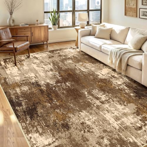 RELEANY Washable 5'x7' Abstract Area Rug for Living Room Brown Tan by RELEANY