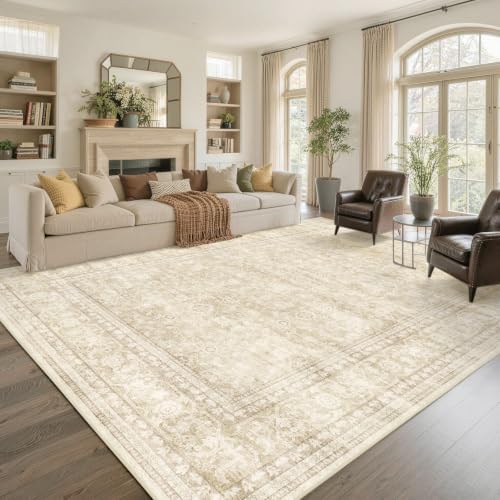 8x10 Ft Large Area Rugs for Living Room, Soft Non-Slip Machine Washable Rug, Vintage Stain Resistant Carpets for Bedroom Nursery Dining Room Home Decor (Beige) by Lo%CC%80utiRootHome