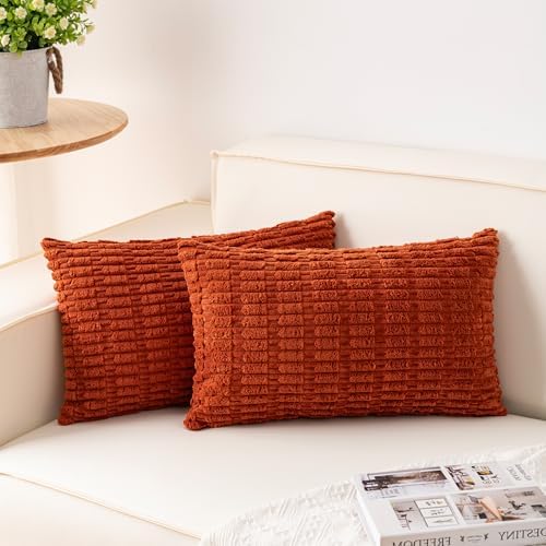 Aegero Pack of 2 Corduroy Decorative Throw Pillow Covers 12x24 Inch, Rust by Unknown