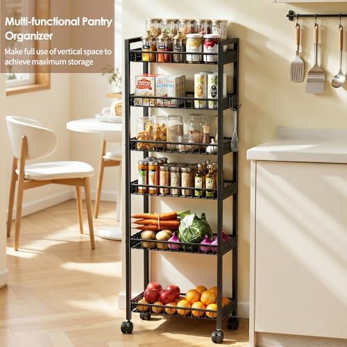 6 Tier Slim Storage Cart, Narrow Rolling Cart with Wheels, 6in(W) - Image 6