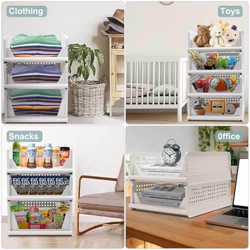 Goderewild 5 Pack Stackable Foldable Storage Baskets - Folding Storage Bins, Multifunctional Closet Organizers for Wardrobe, Cupboard - Space-Saving Clothes Storage Hat Organizer (White, 5L) - Image 5
