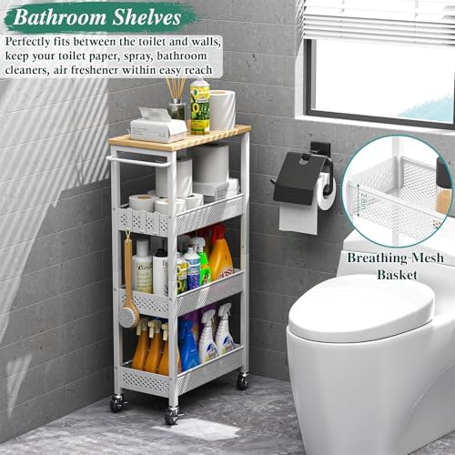 OKZEST 4-Tier Slim Rolling Storage Cart for Laundry Room, Bathroom, Kitchen - Image 3