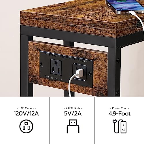 HOOBRO C Shaped Side Table with Charging Station, Foldable End Table - Image 4